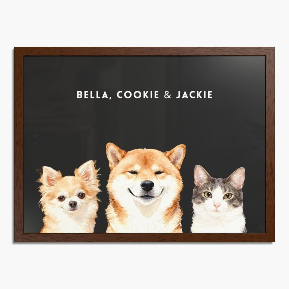 Custom Watercolor Three Pet Portrait