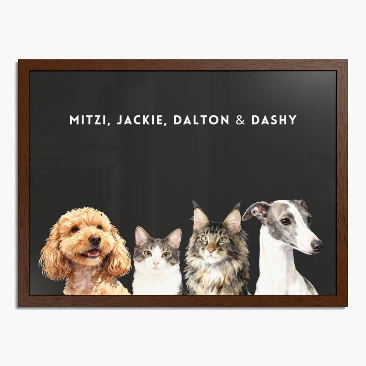 Custom Watercolor Four Pet Portrait