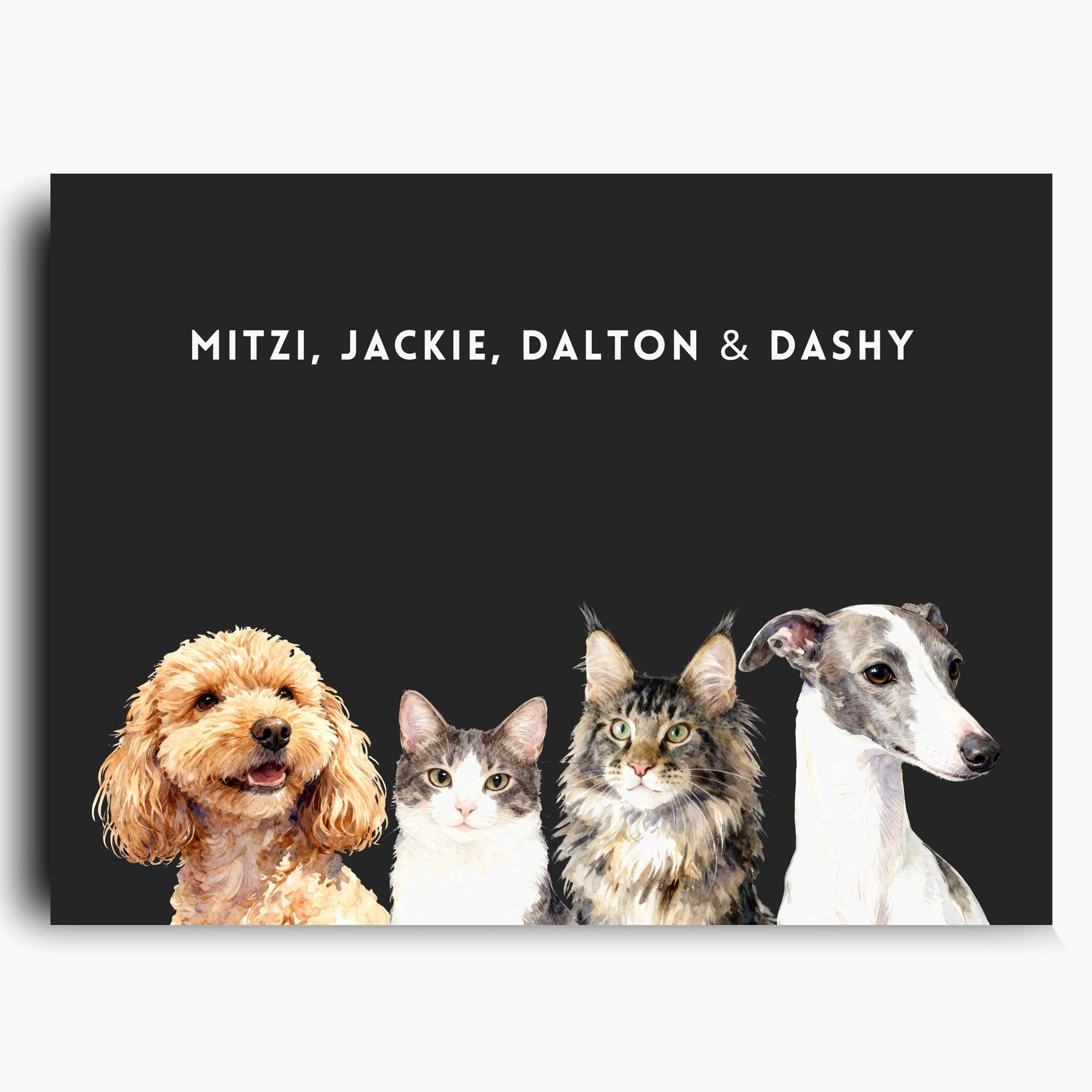 Custom Watercolor Four Pet Portrait