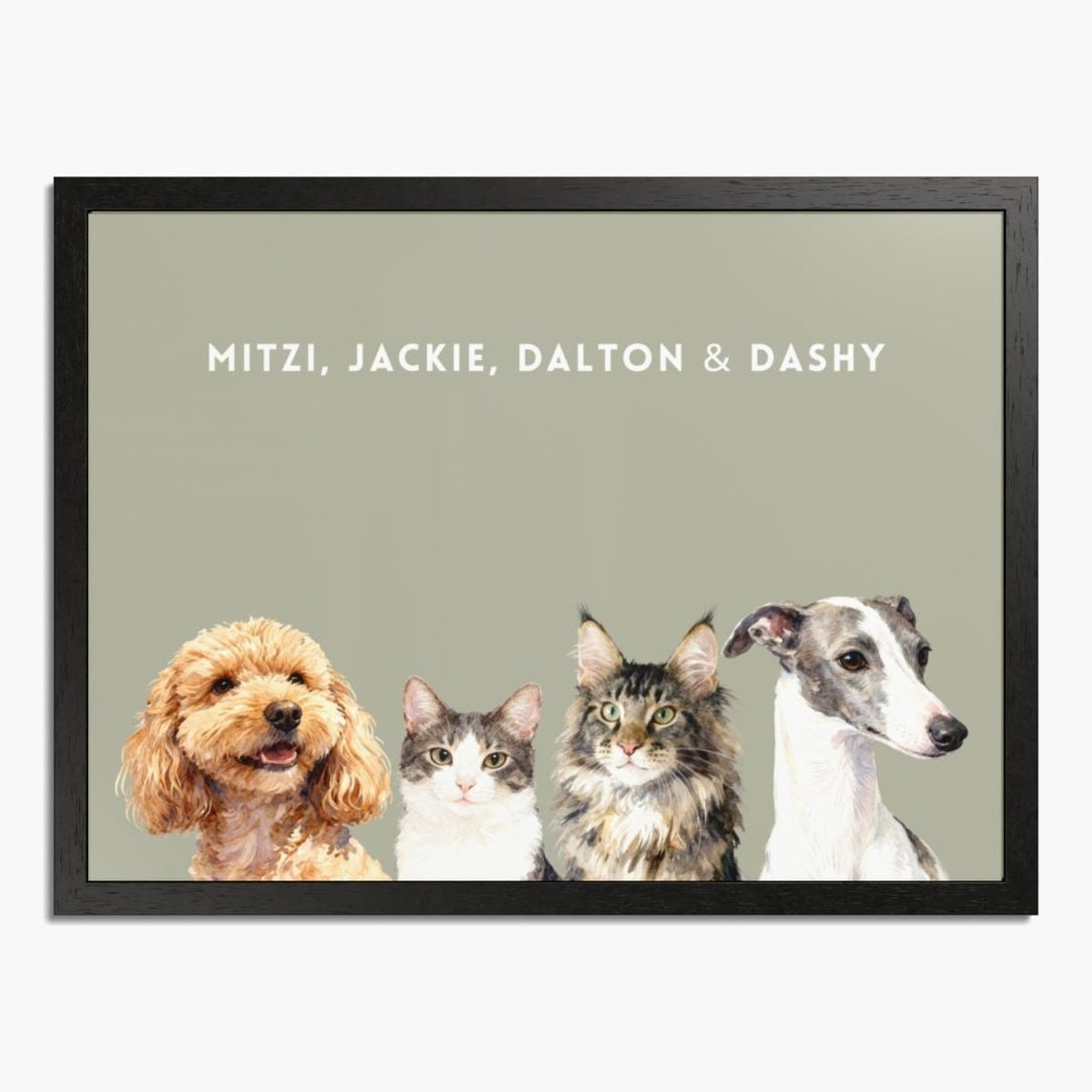 Custom Watercolor Four Pet Portrait