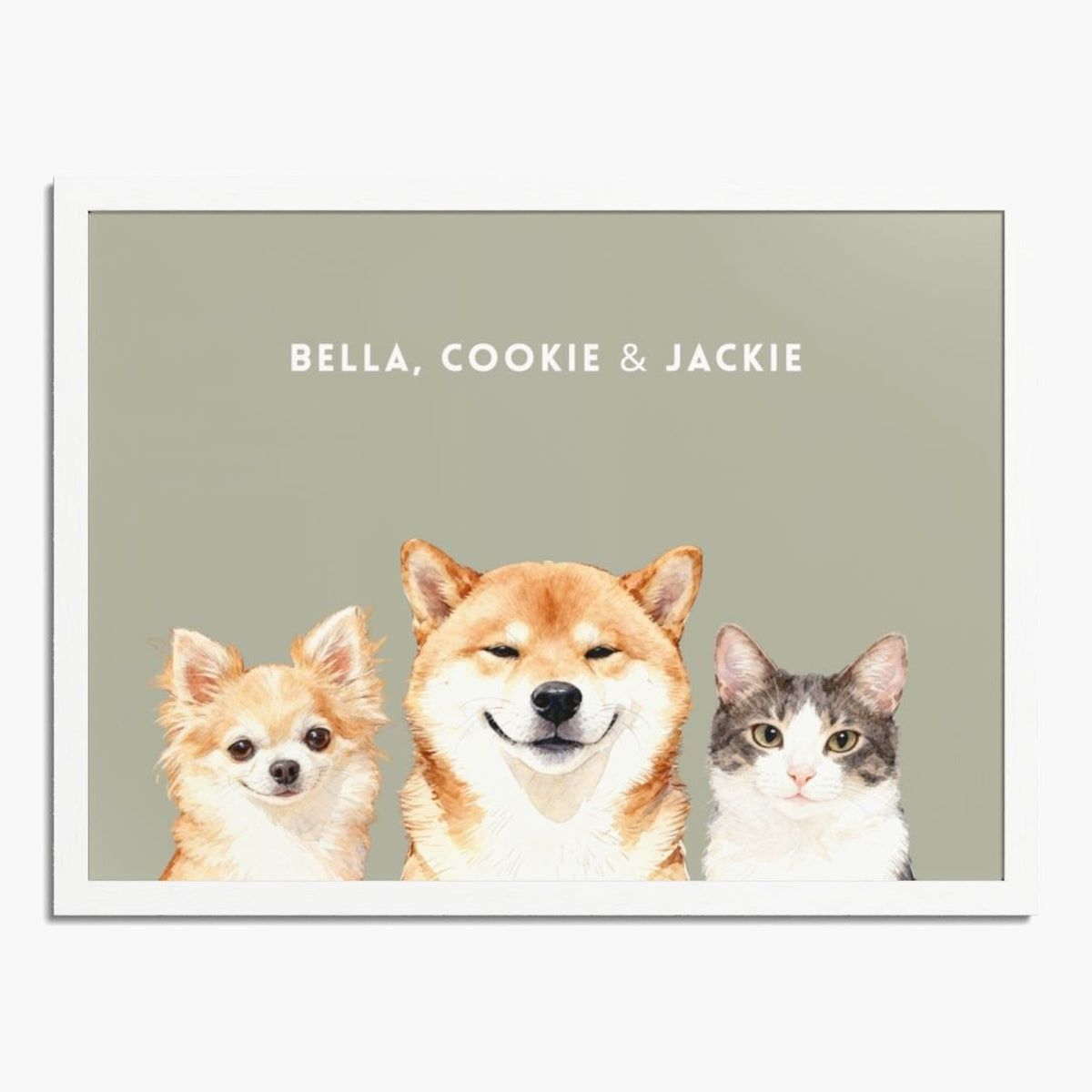 Custom Watercolor Three Pet Portrait