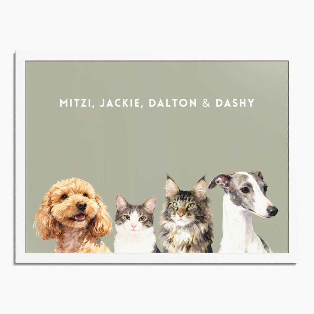 Custom Watercolor Four Pet Portrait