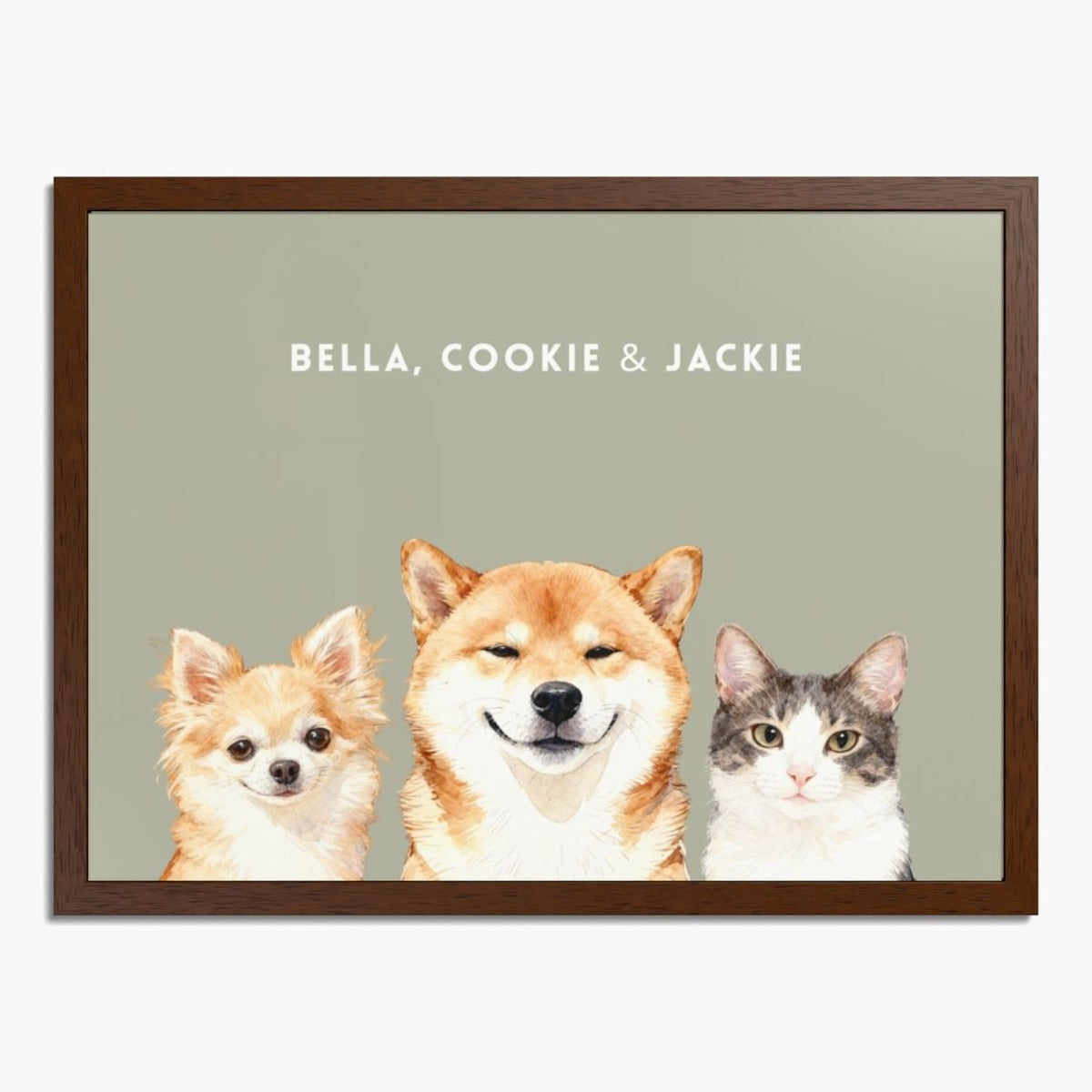 Custom Watercolor Three Pet Portrait