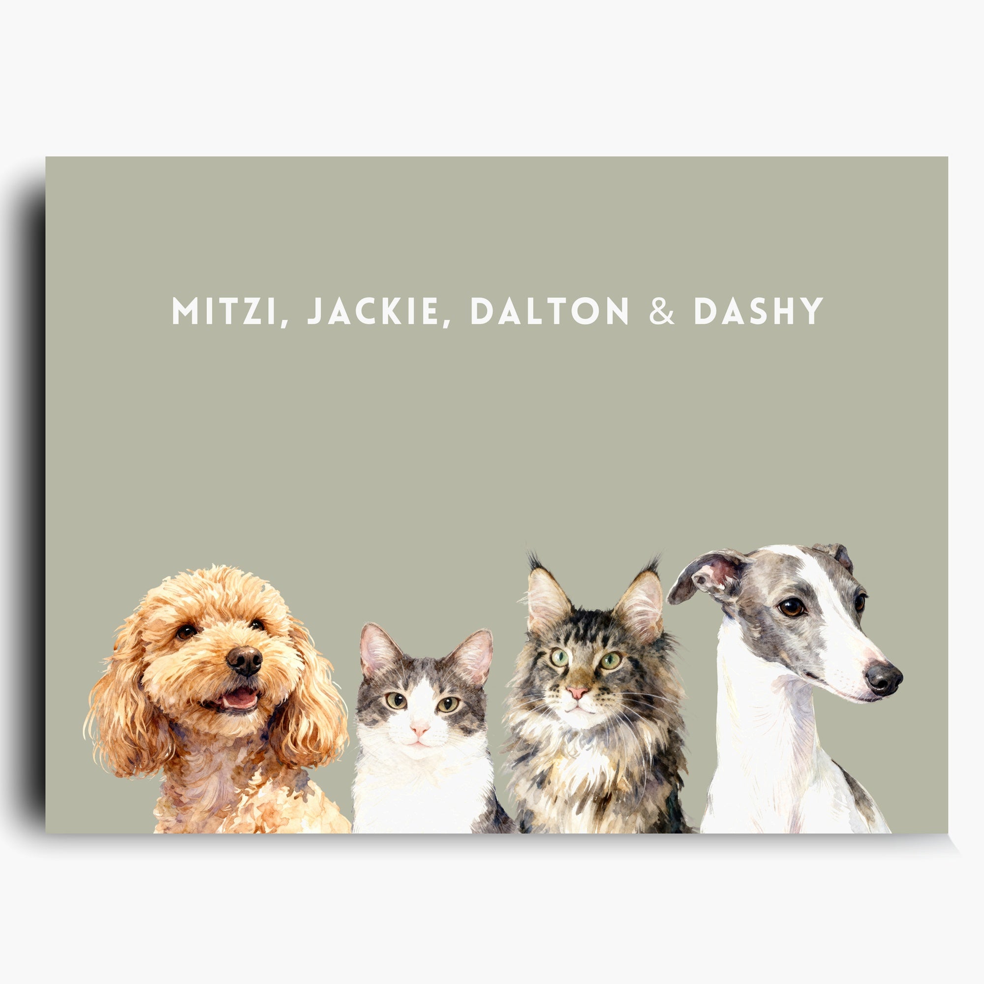 Custom Watercolor Four Pet Portrait