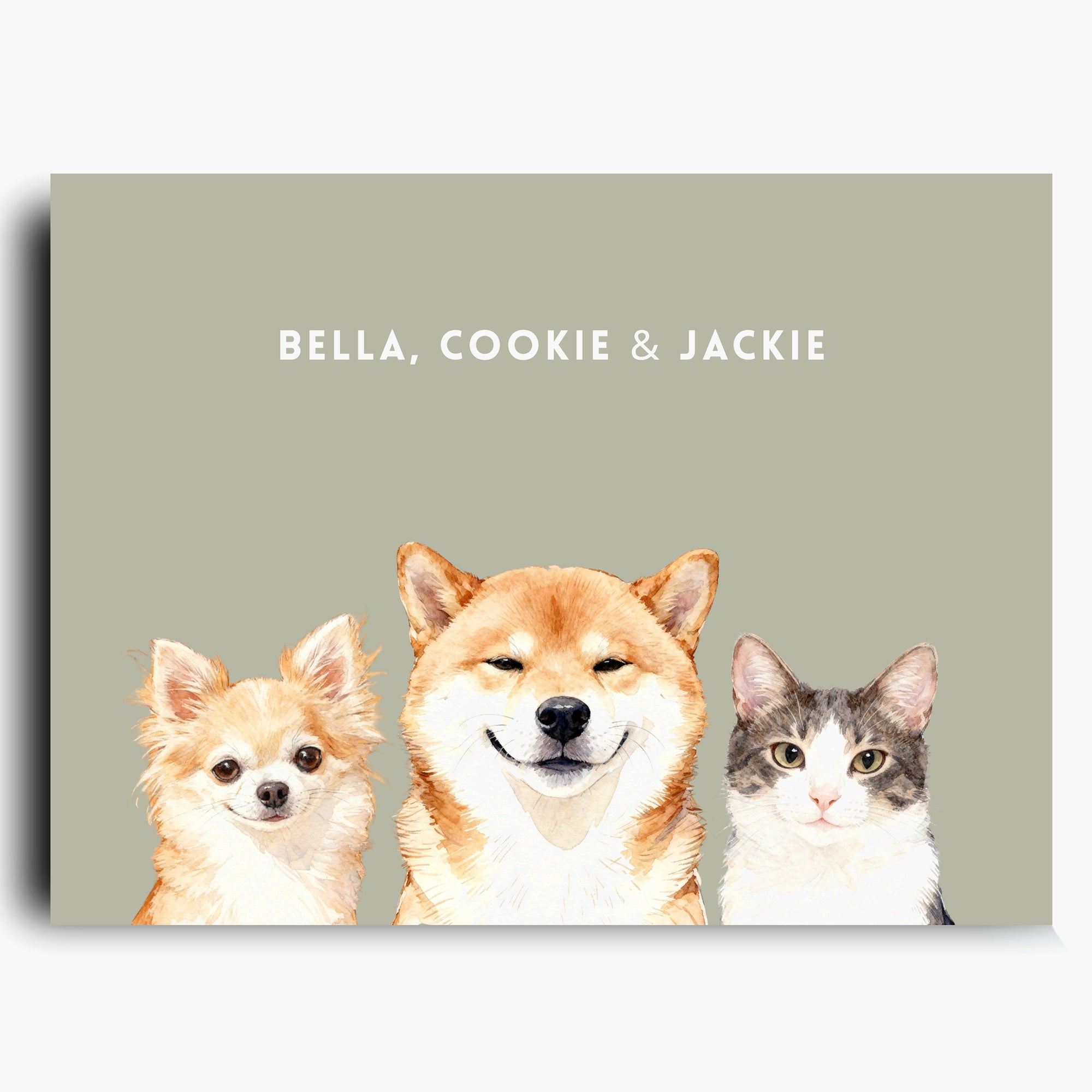 Custom Watercolor Three Pet Portrait