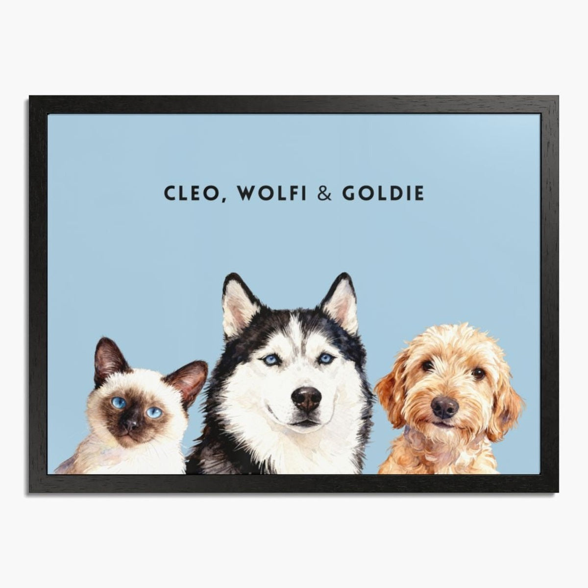 Custom Watercolor Three Pet Portrait