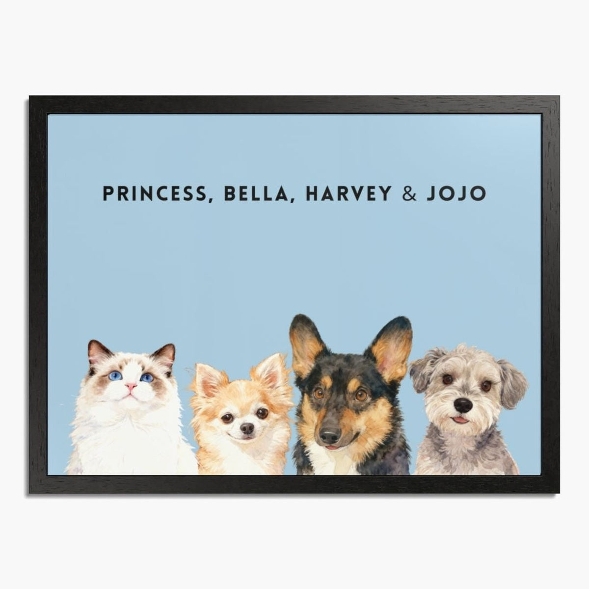 Custom Watercolor Four Pet Portrait