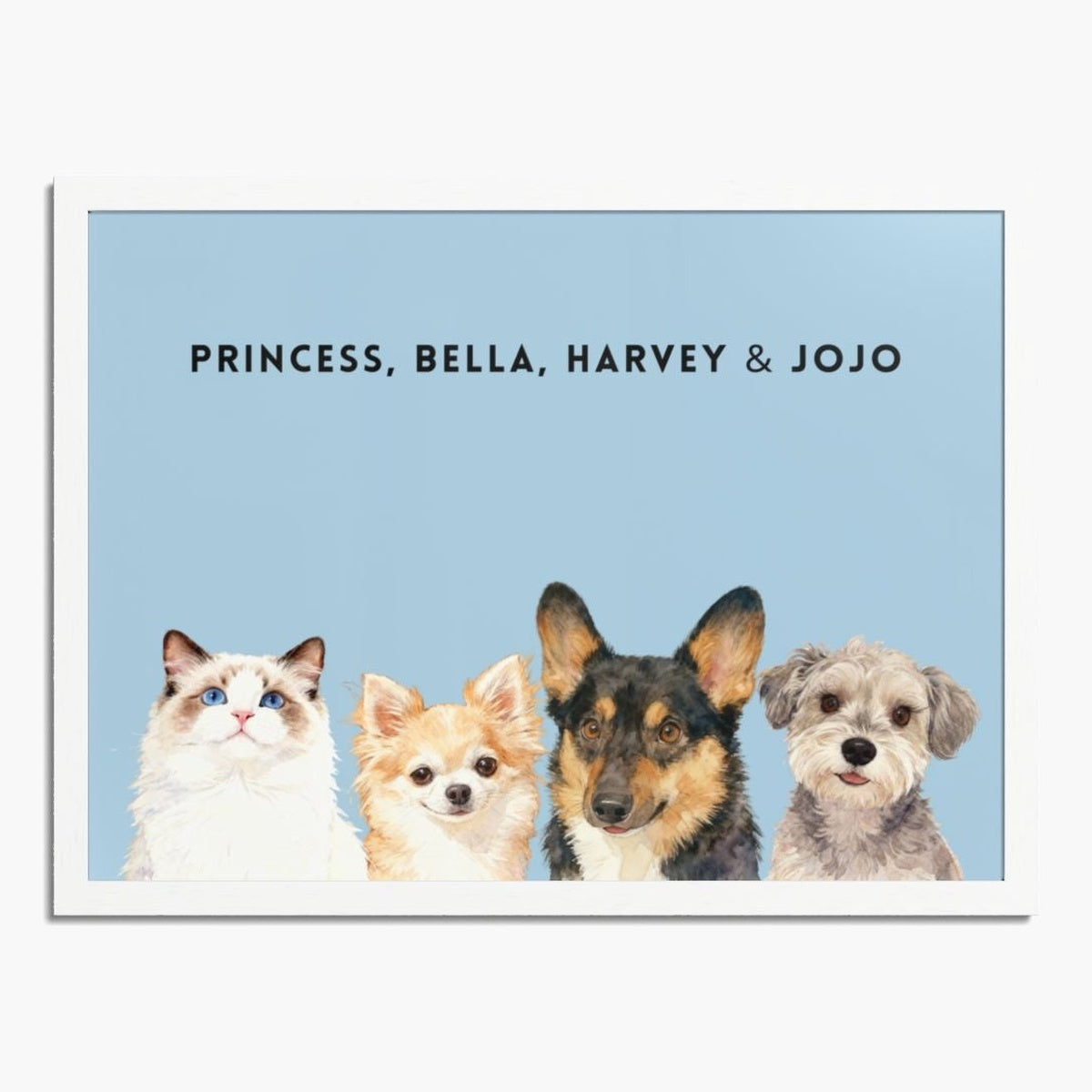 Custom Watercolor Four Pet Portrait