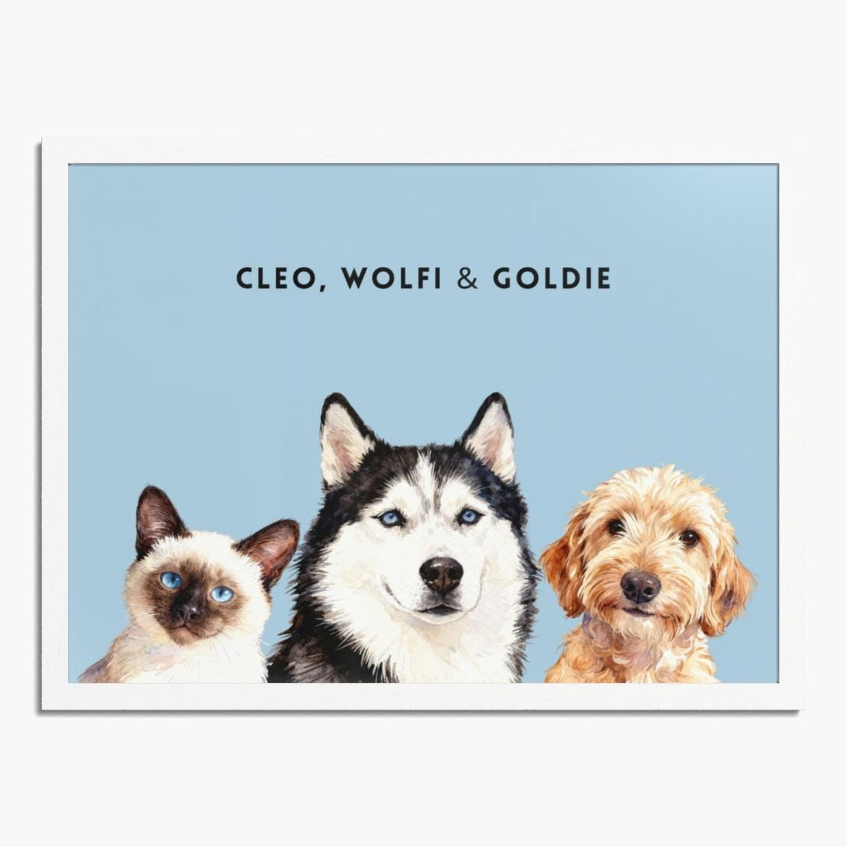 Custom Watercolor Three Pet Portrait