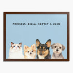 Custom Watercolor Four Pet Portrait