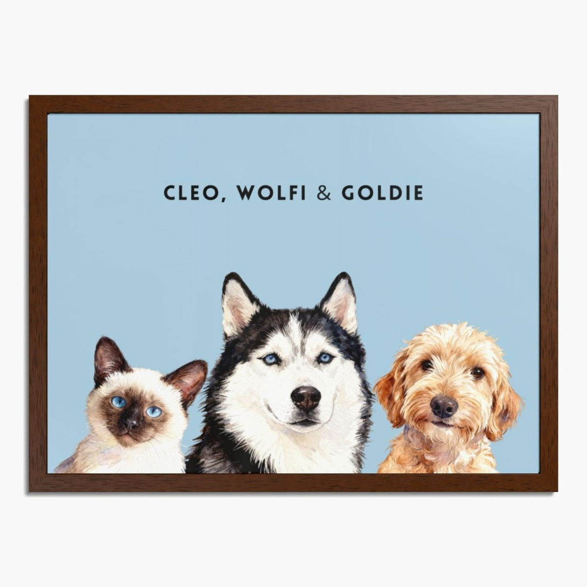 Custom Watercolor Three Pet Portrait