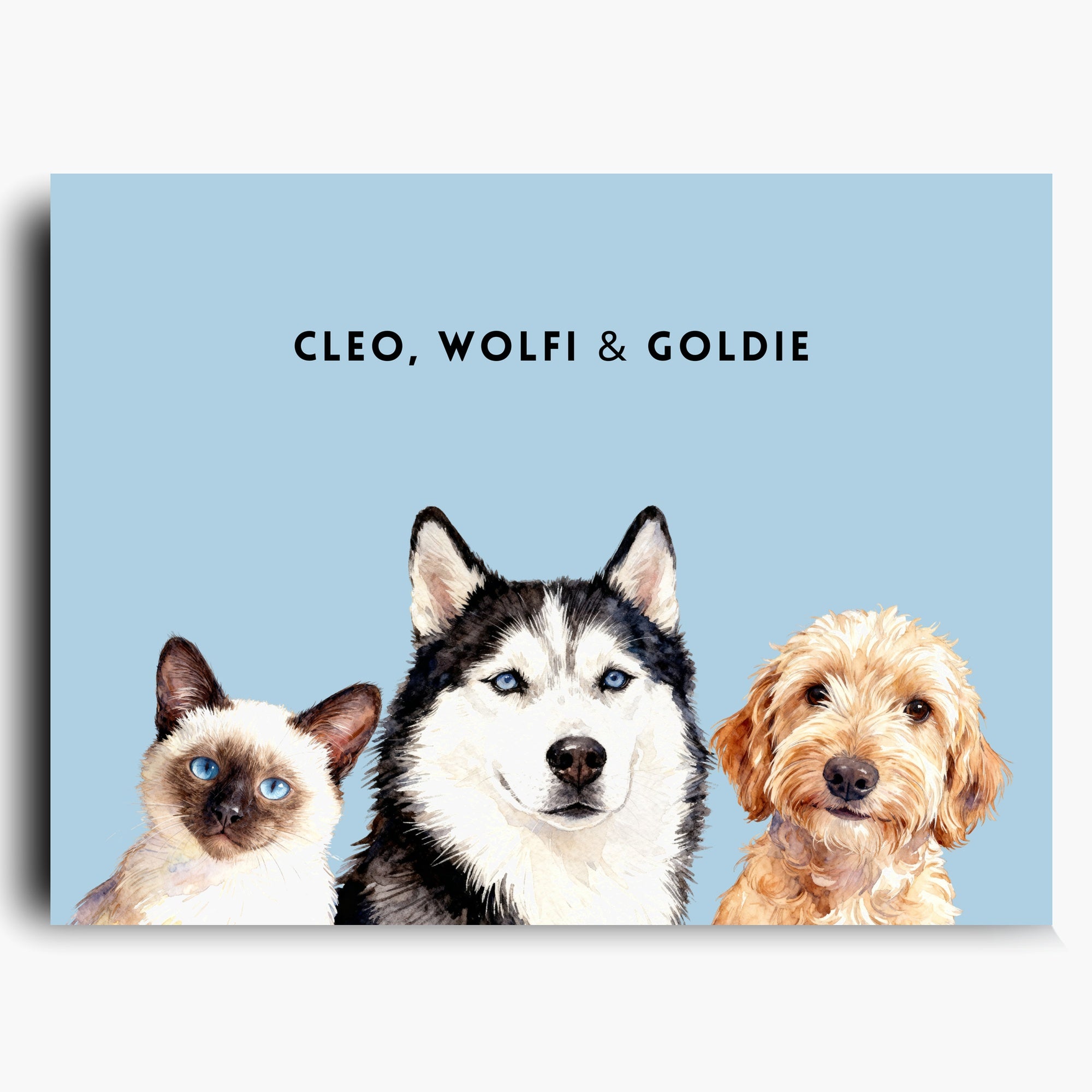 Custom Watercolor Three Pet Portrait