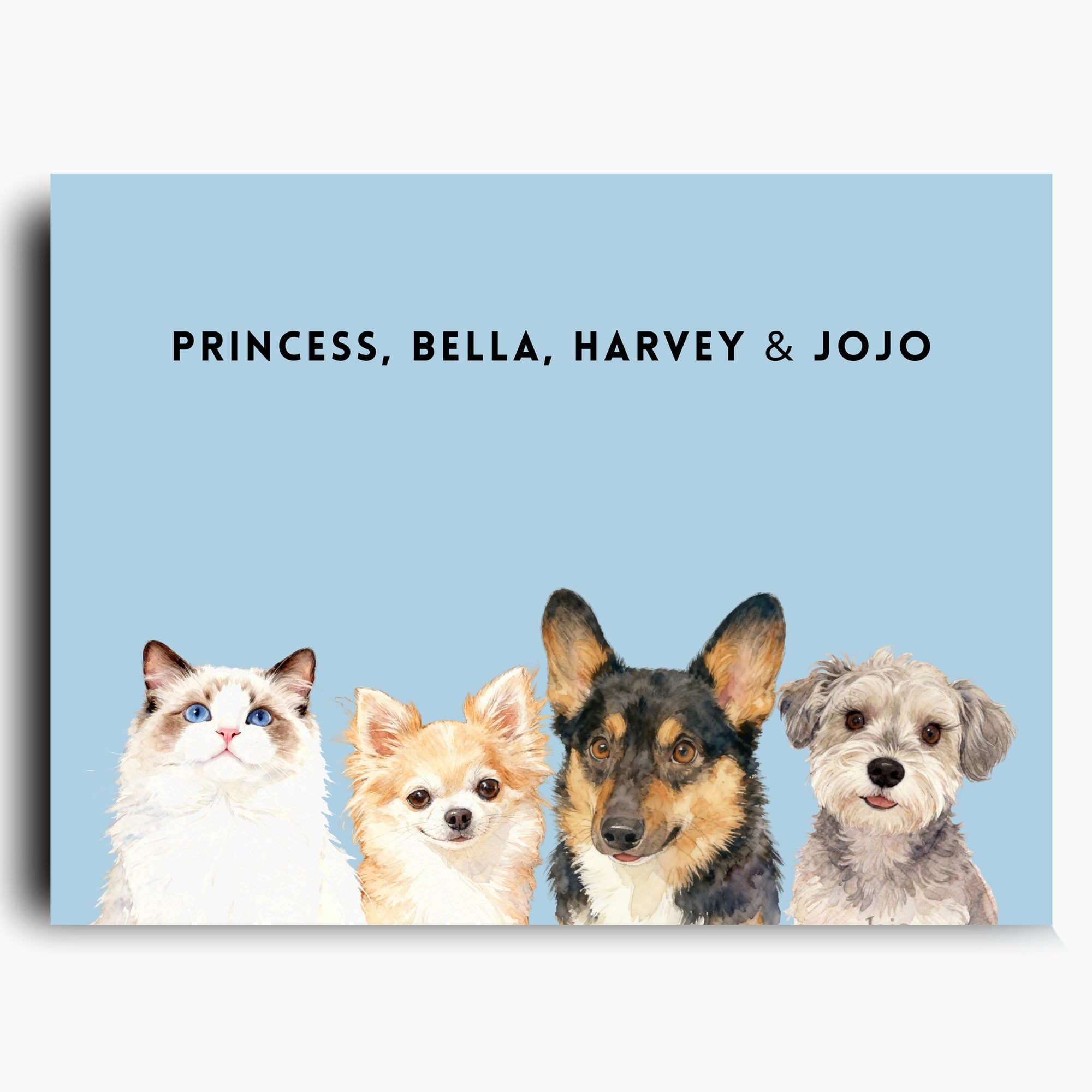 Custom Watercolor Four Pet Portrait