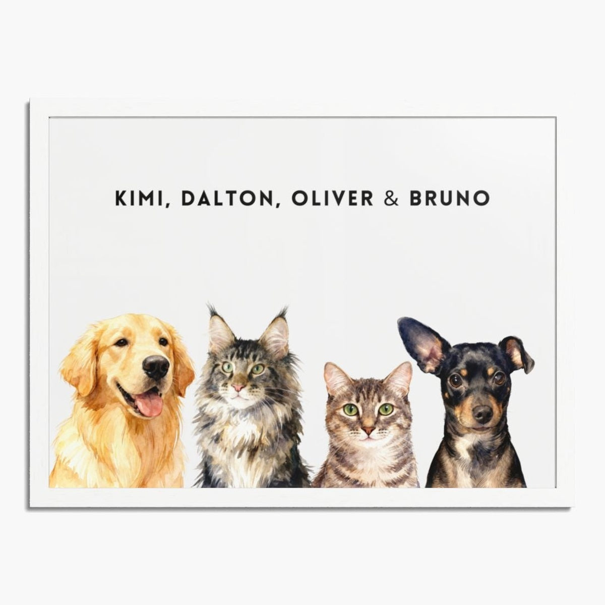 Custom Watercolor Four Pet Portrait