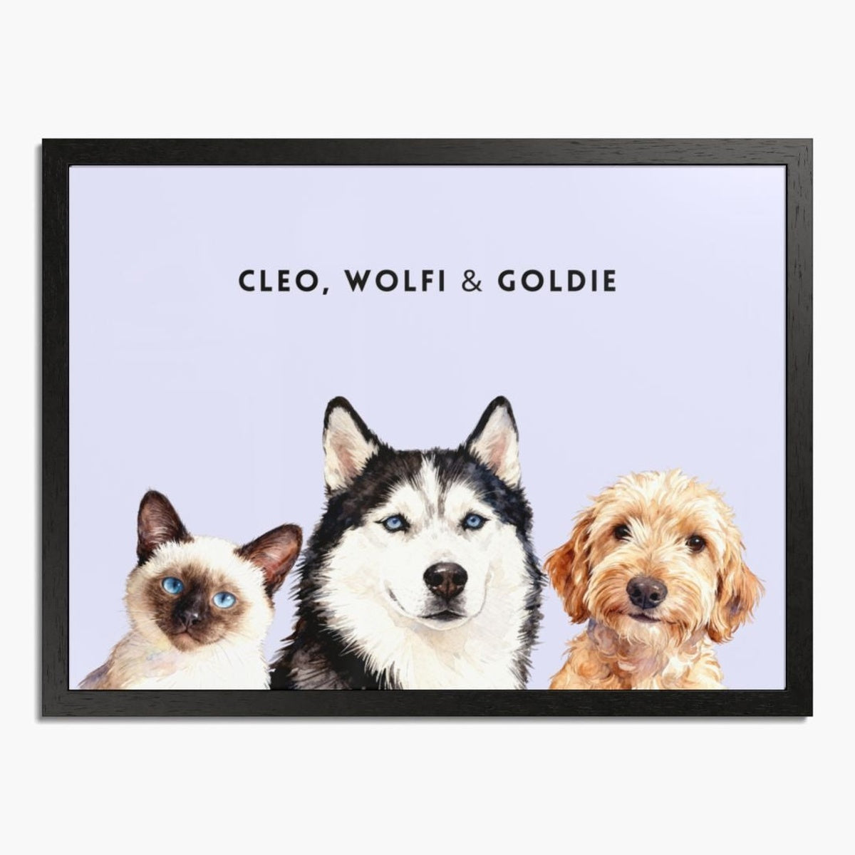 Custom Watercolor Three Pet Portrait