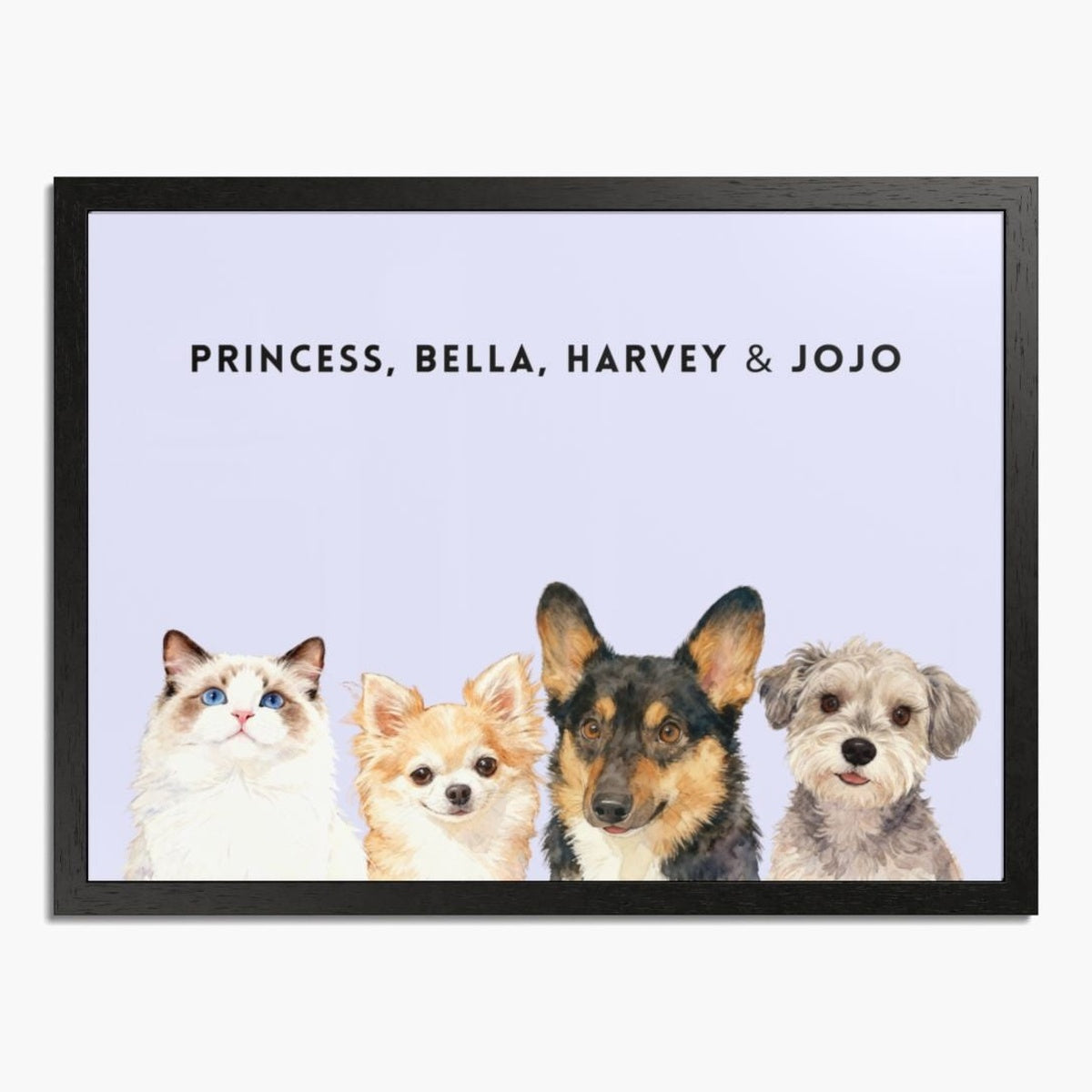 Custom Watercolor Four Pet Portrait