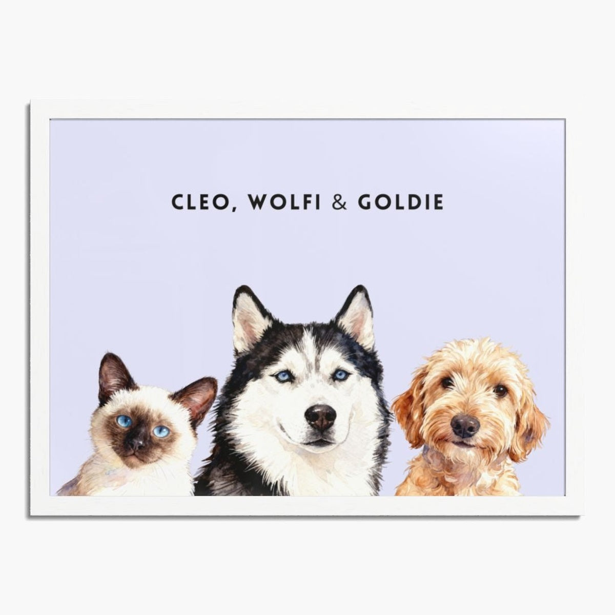 Custom Watercolor Three Pet Portrait