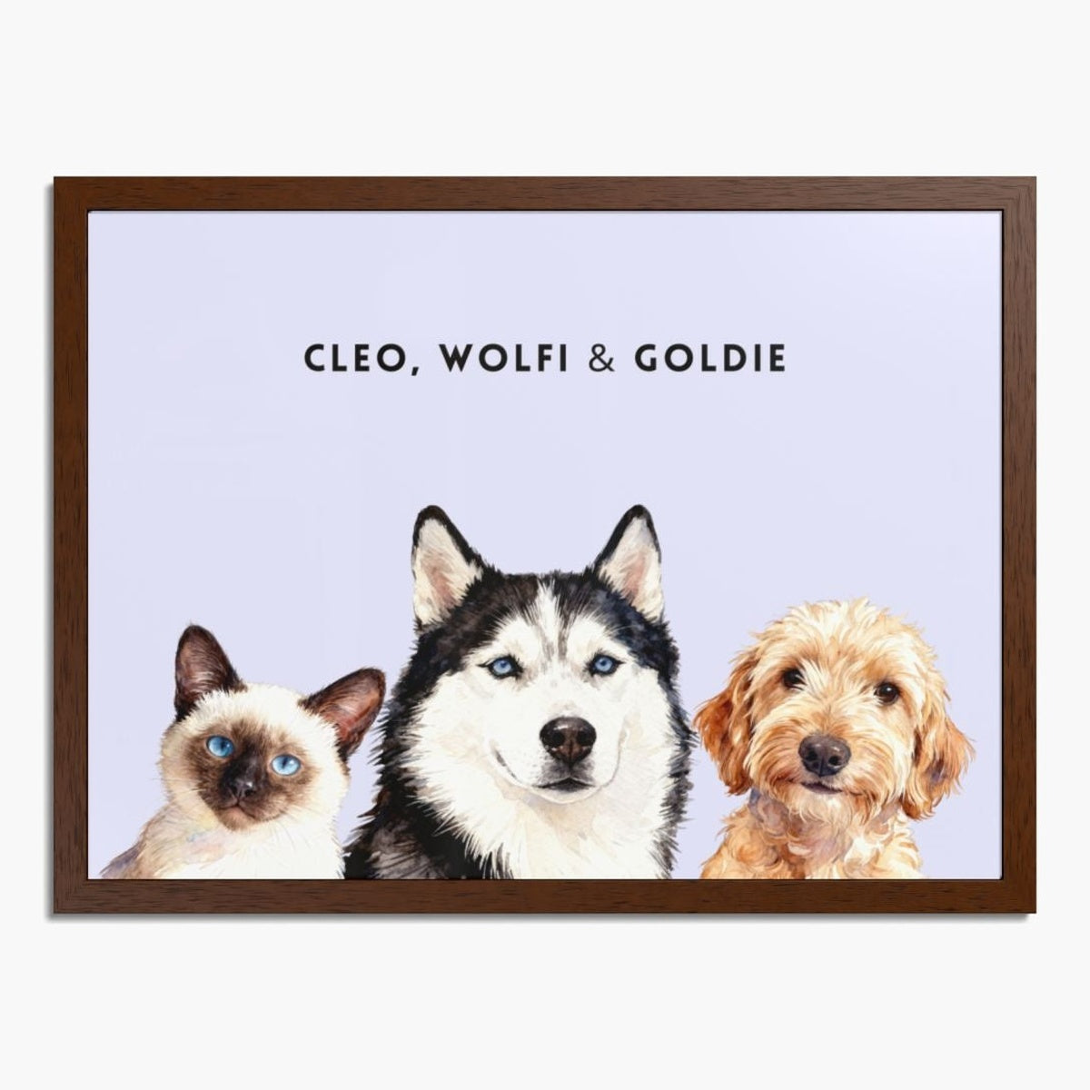 Custom Watercolor Three Pet Portrait