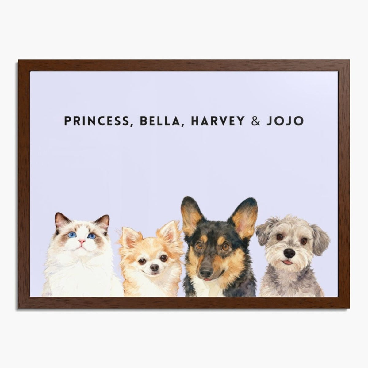 Custom Watercolor Four Pet Portrait