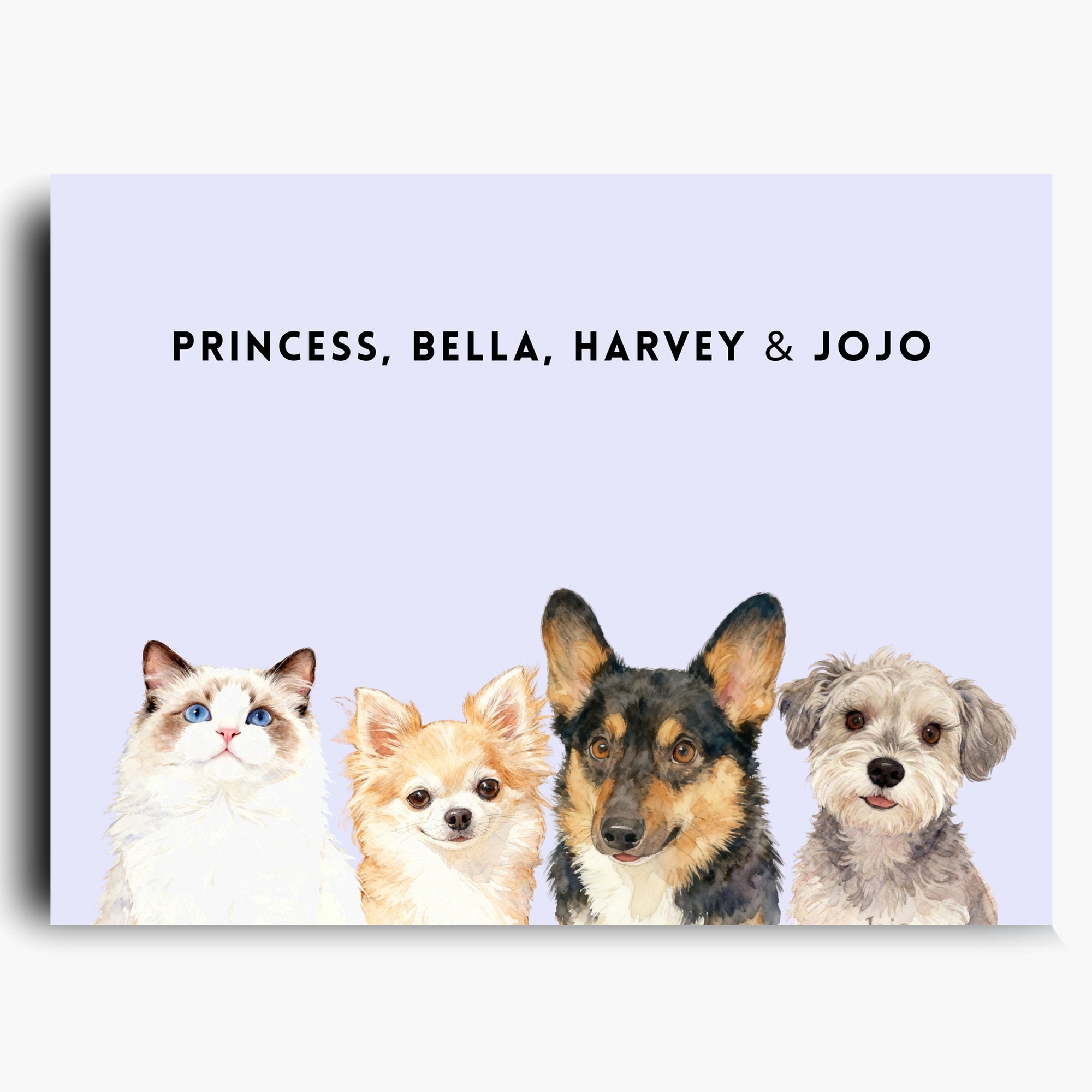 Custom Watercolor Four Pet Portrait