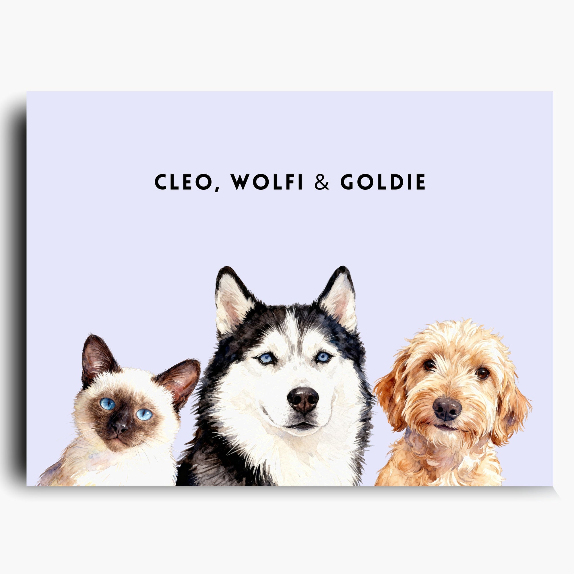 Custom Watercolor Three Pet Portrait