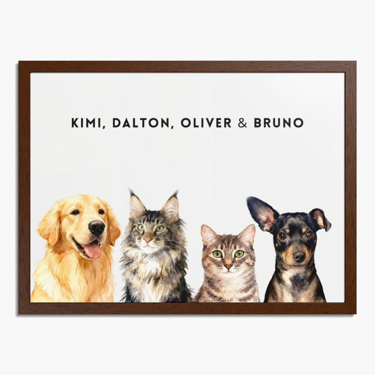 Custom Watercolor Four Pet Portrait