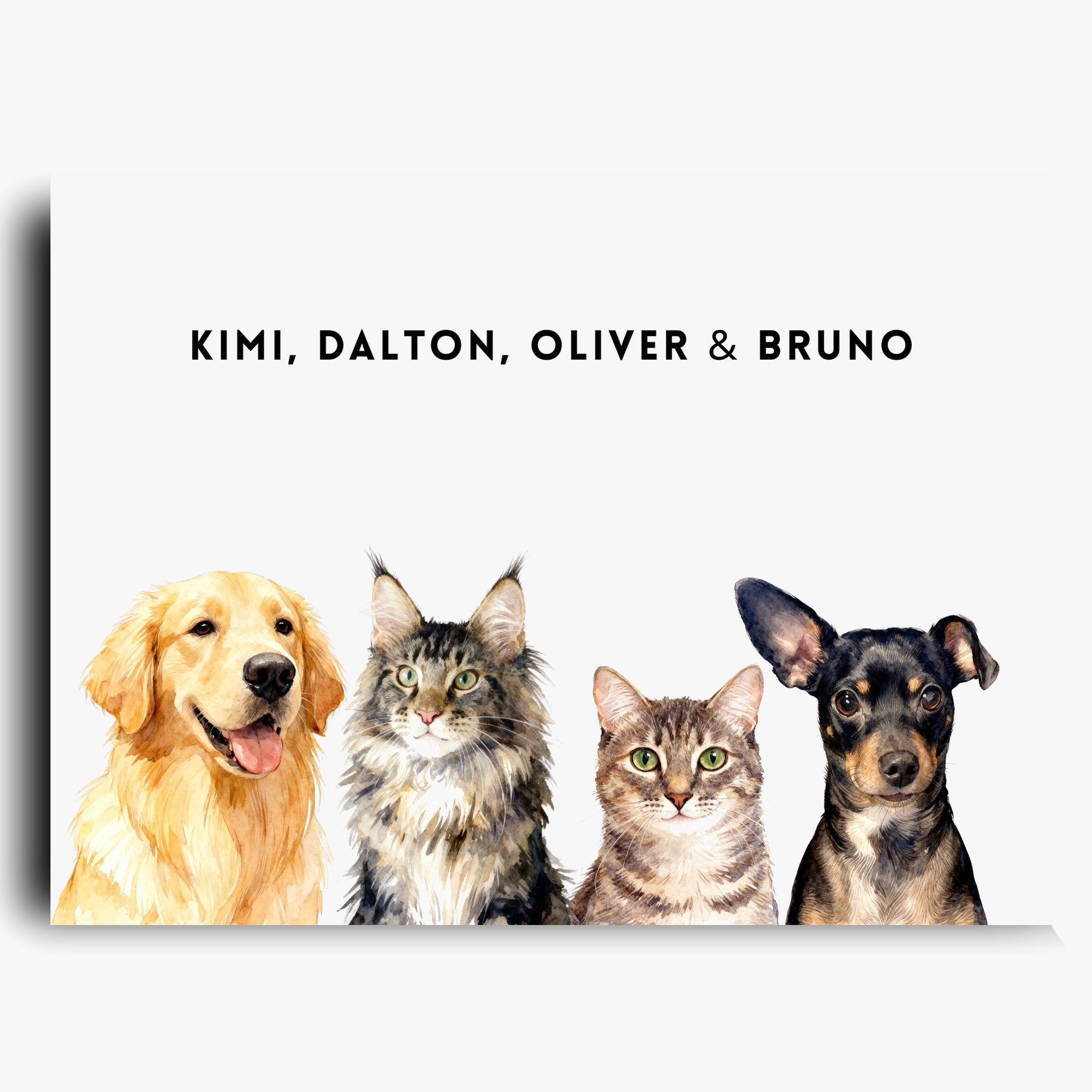 Custom Watercolor Four Pet Portrait