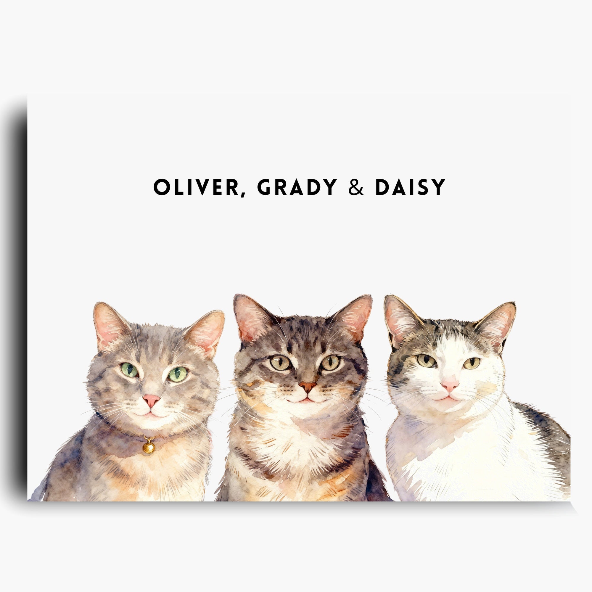 Custom Watercolor Three Pet Portrait