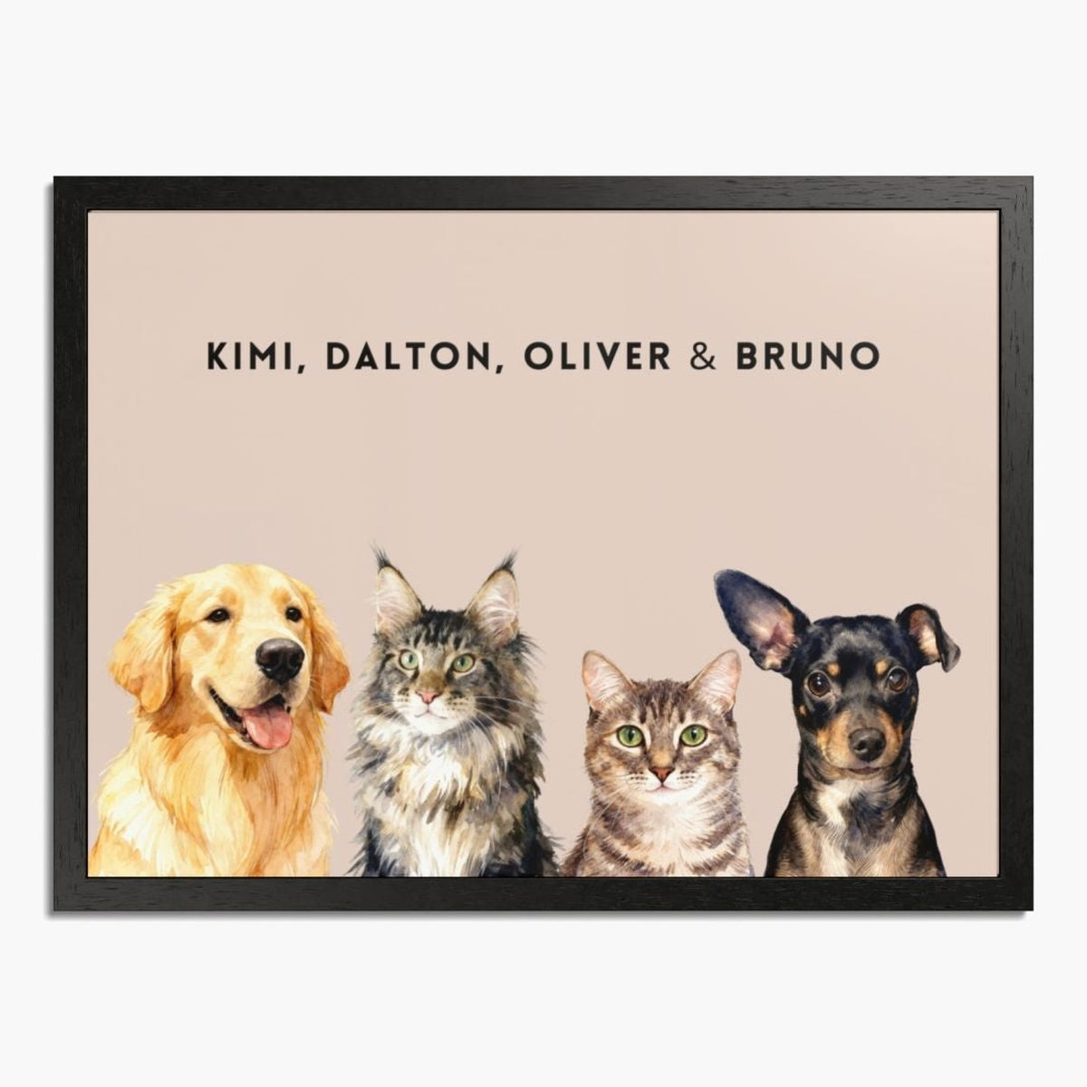 Custom Watercolor Four Pet Portrait