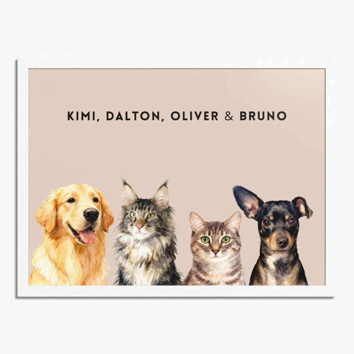 Custom Watercolor Four Pet Portrait