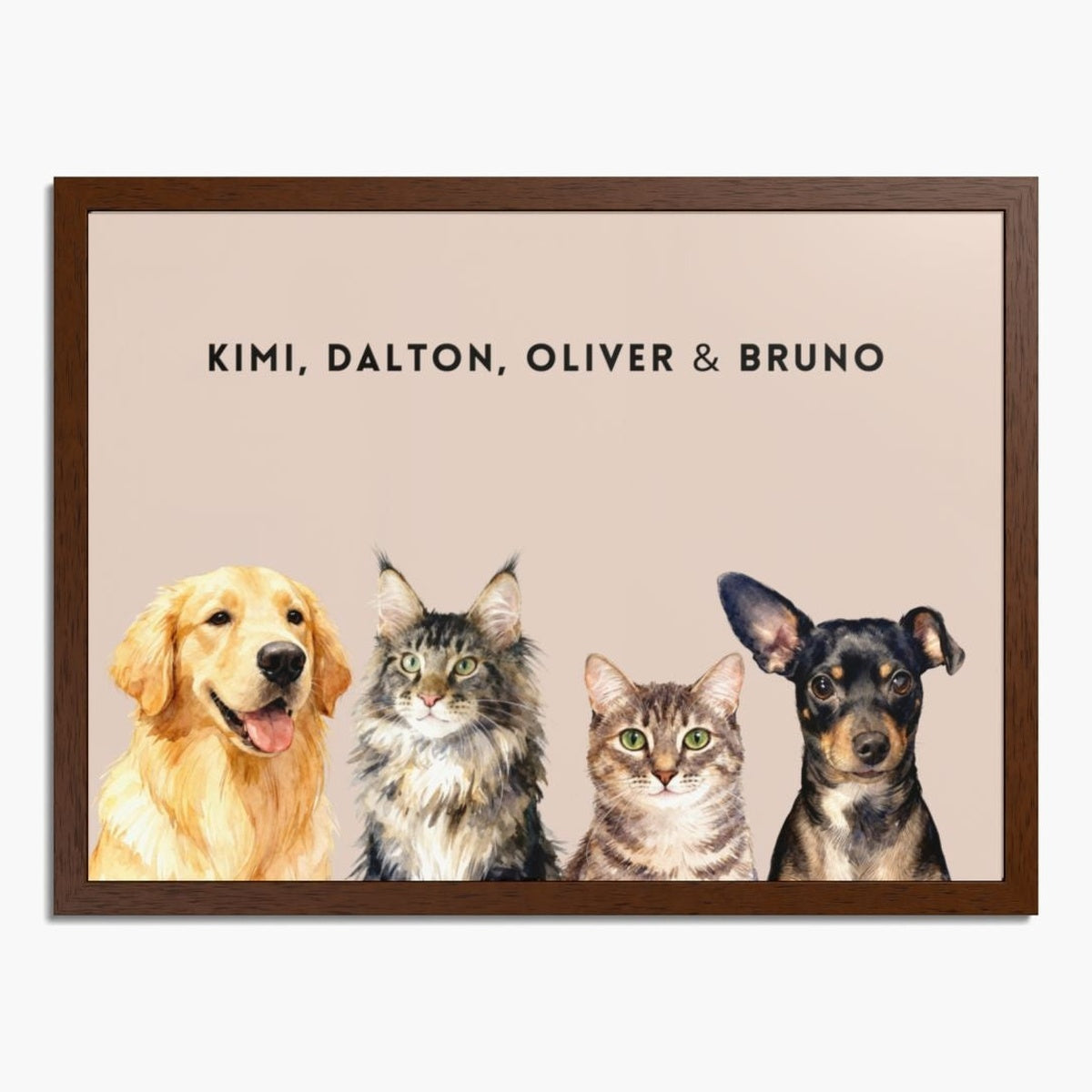 Custom Watercolor Four Pet Portrait