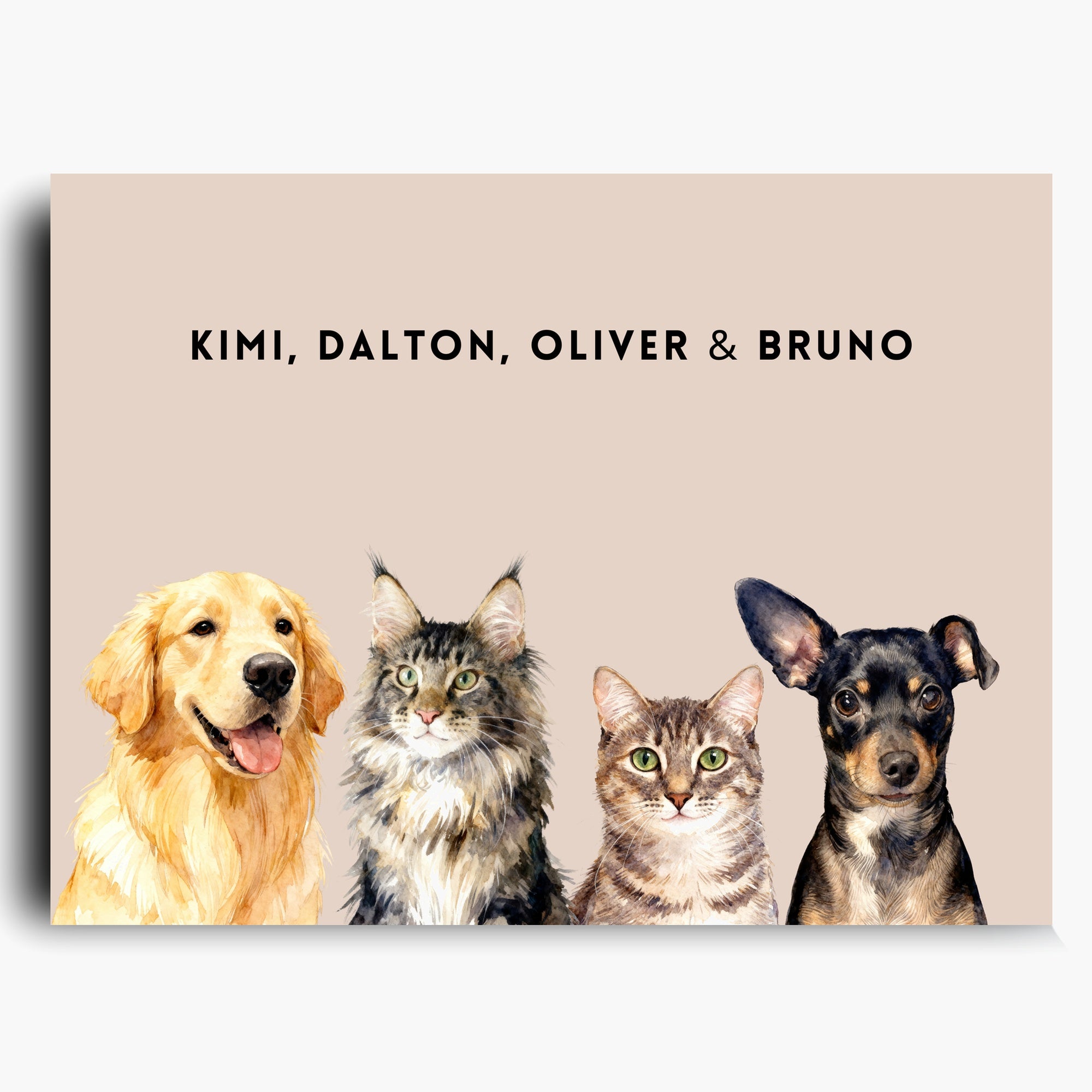 Custom Watercolor Four Pet Portrait