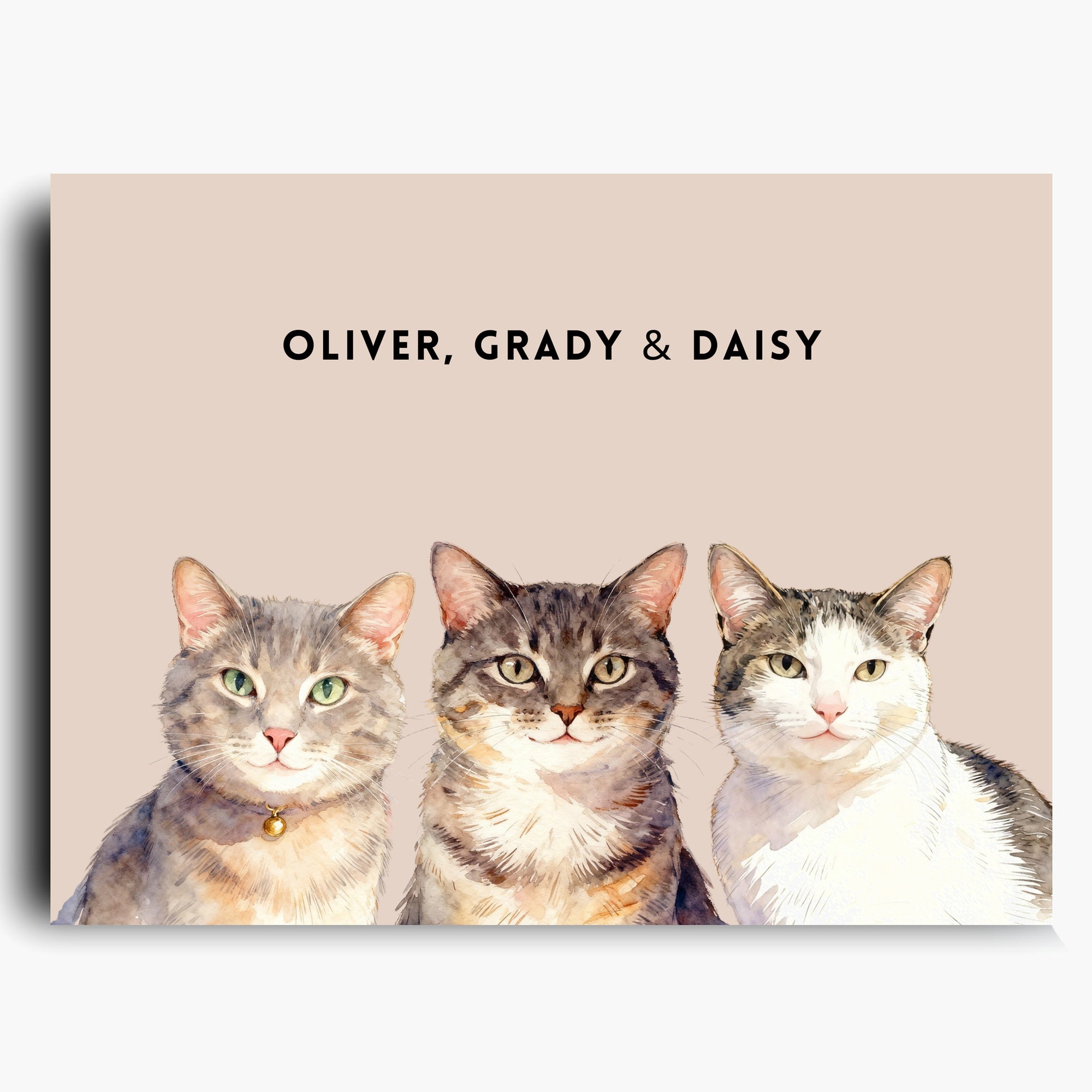 Custom Watercolor Three Pet Portrait