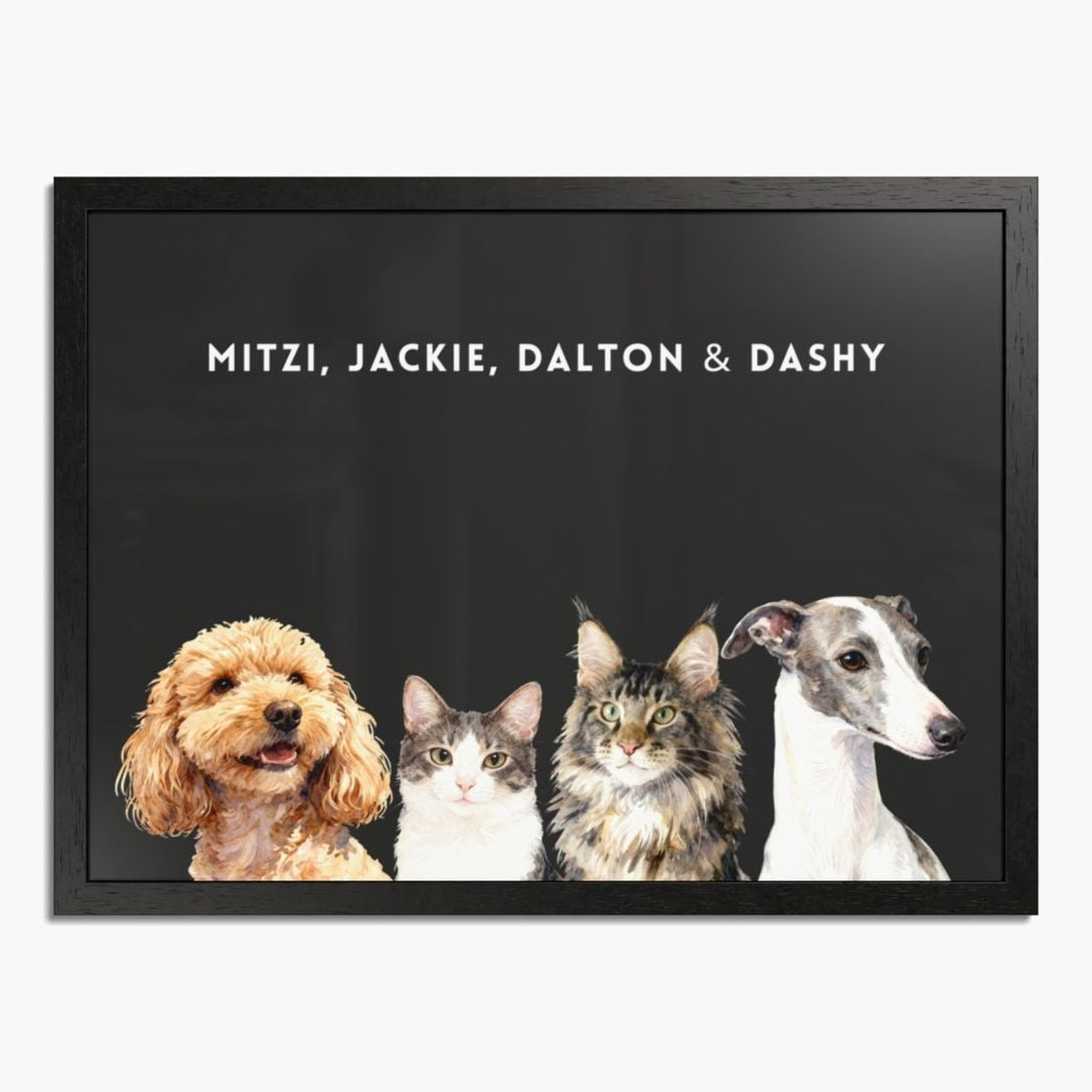 Custom Watercolor Four Pet Portrait