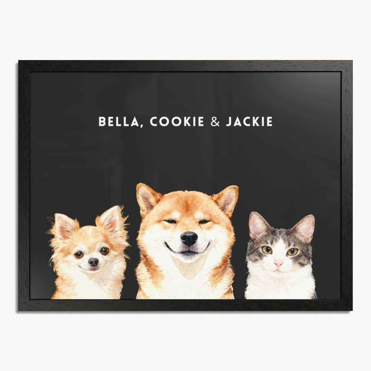 Custom Watercolor Three Pet Portrait