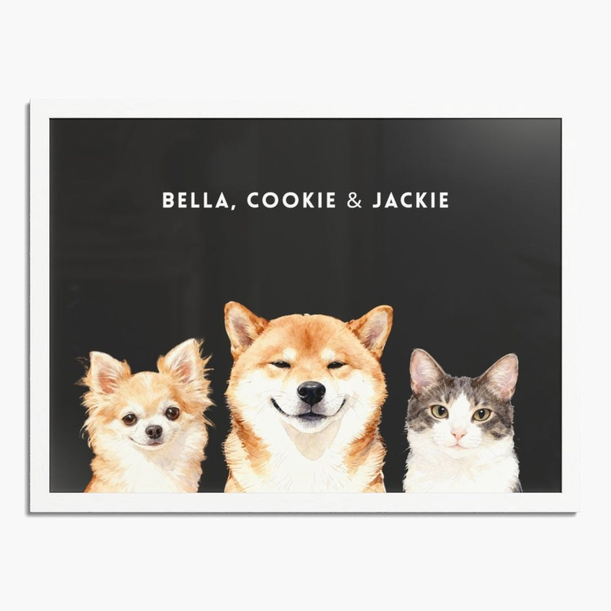 Custom Watercolor Three Pet Portrait