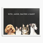 Custom Watercolor Four Pet Portrait