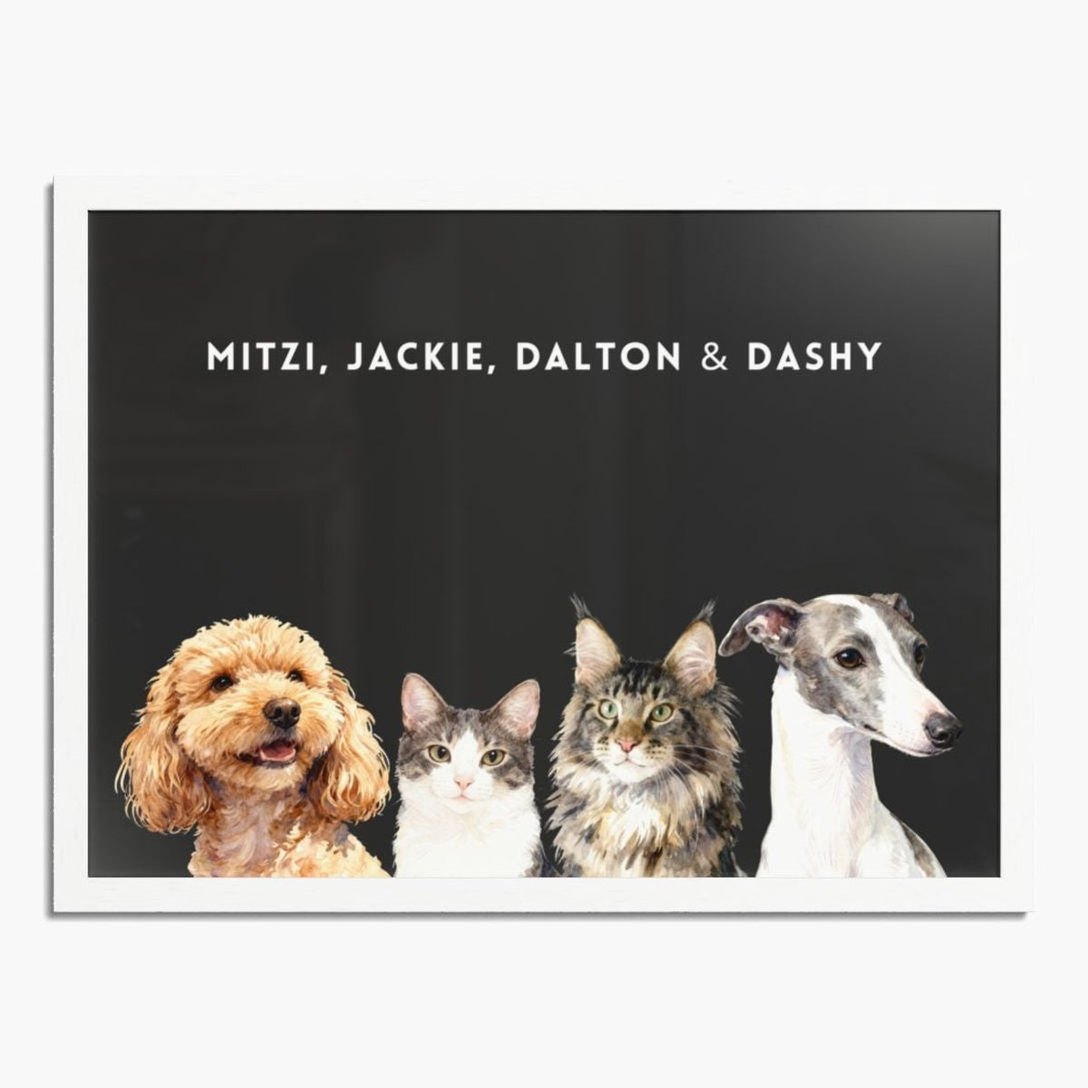 Custom Watercolor Four Pet Portrait