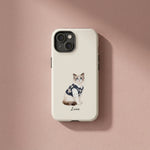 Student Watercolor Pet Phone Case. The phone case on a dusty-pink paper backdrop, one soft shadow falling to the right, nothing else in frame.
