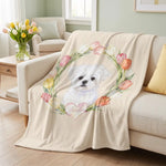 Tulip Wreath Custom Pet Blanket spread across a sofa seat