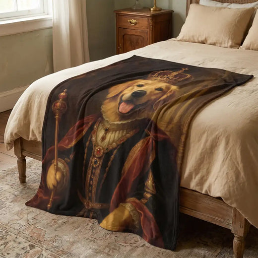 Vintage Royal Custom Pet Blanket spread across the foot of a bed