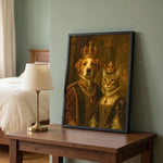 Vintage Royal Custom Two Pet Portrait beside a bed on a bedside table
